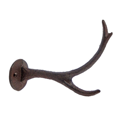Rustic Cast Iron Antler Buck Hat Wall Hook Coat Towel Purse Hanger Cabin Decor
