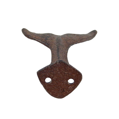 Cast Iron Whale Tail Wall Hook Nautical Bathroom Door Towel Coat Hanger Brown