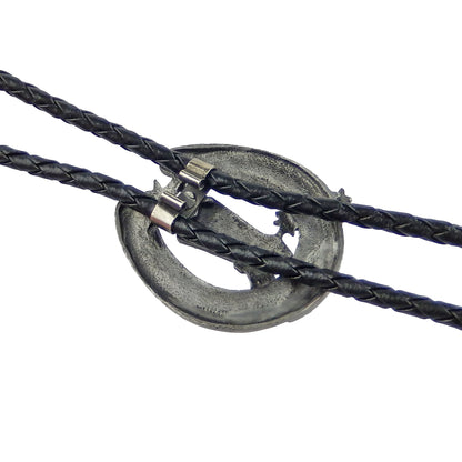 Horseshoe Cowboy Boot Bolo Tie Western Silver Tone 36 inch Black Cord USA Made