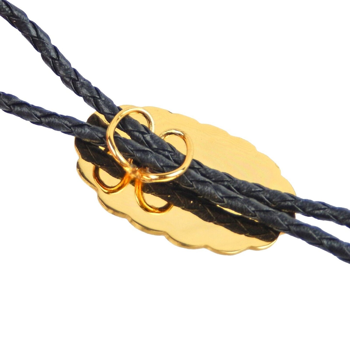Yellow Gold Plated Etched Floral Oval Bolo Tie 36 inch Black Cord Made in USA