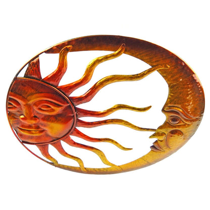 Tin Metal Sun & Moon Wall Decor Celestial Garden Decor Red and Orange 16.5 inch