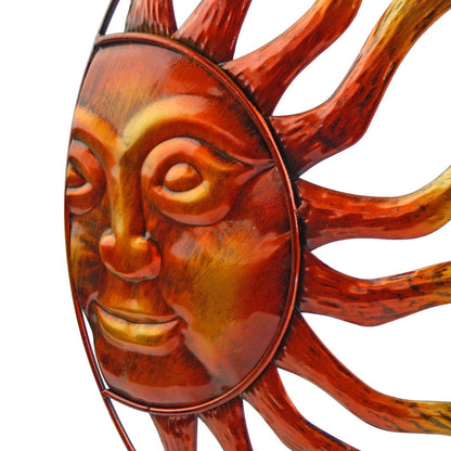 Tin Metal Sun & Moon Wall Decor Celestial Garden Decor Red and Orange 16.5 inch