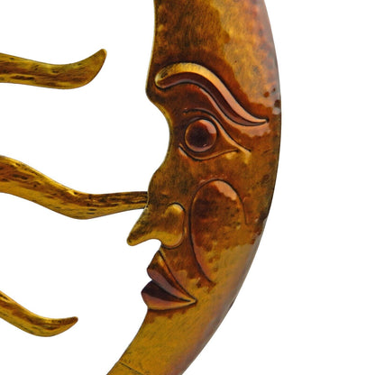 Tin Metal Sun & Moon Wall Decor Celestial Garden Decor Red and Orange 16.5 inch