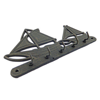 Cast Iron Sailboats Wall Hook Rack Key Towel Coat Hanger Nautical Beach Decor