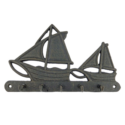 Cast Iron Sailboats Wall Hook Rack Key Towel Coat Hanger Nautical Beach Decor