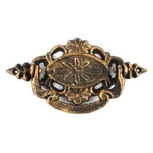 Cast Iron Victorian Style Bail Drawer Pull Handle Floral Antique Gold 6 3/4 inch