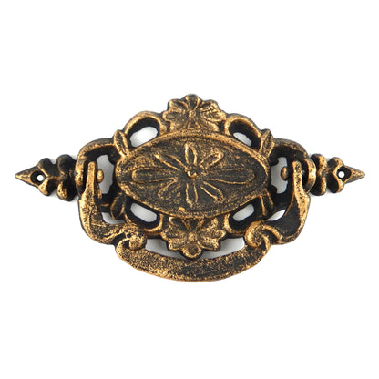 Cast Iron Victorian Style Bail Drawer Pull Handle Floral Antique Gold 6 3/4 inch