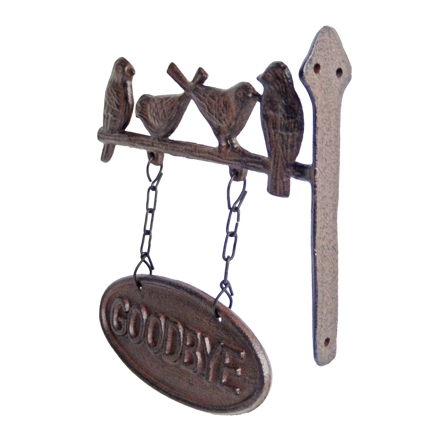 Bird Welcome Goodbye Sign Cast Iron Wall Mount Rustic Antique Style Double Sided