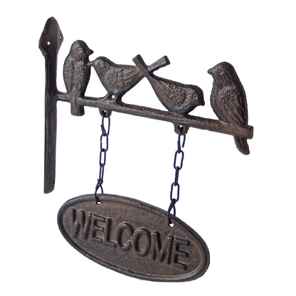 Bird Welcome Goodbye Sign Cast Iron Wall Mount Rustic Antique Style Double Sided