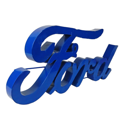 Large Recycled Metal Cursive Blue Ford Logo Garage Wall Decor Sign 22 in