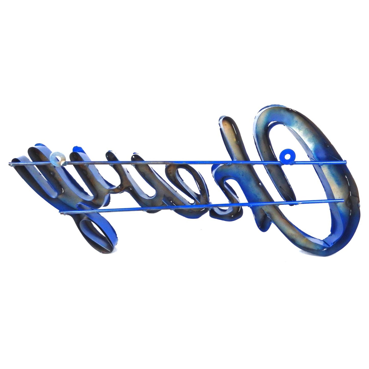 Large Recycled Metal Cursive Blue Chevy Logo Garage Wall Decor Sign Rustic 25 in