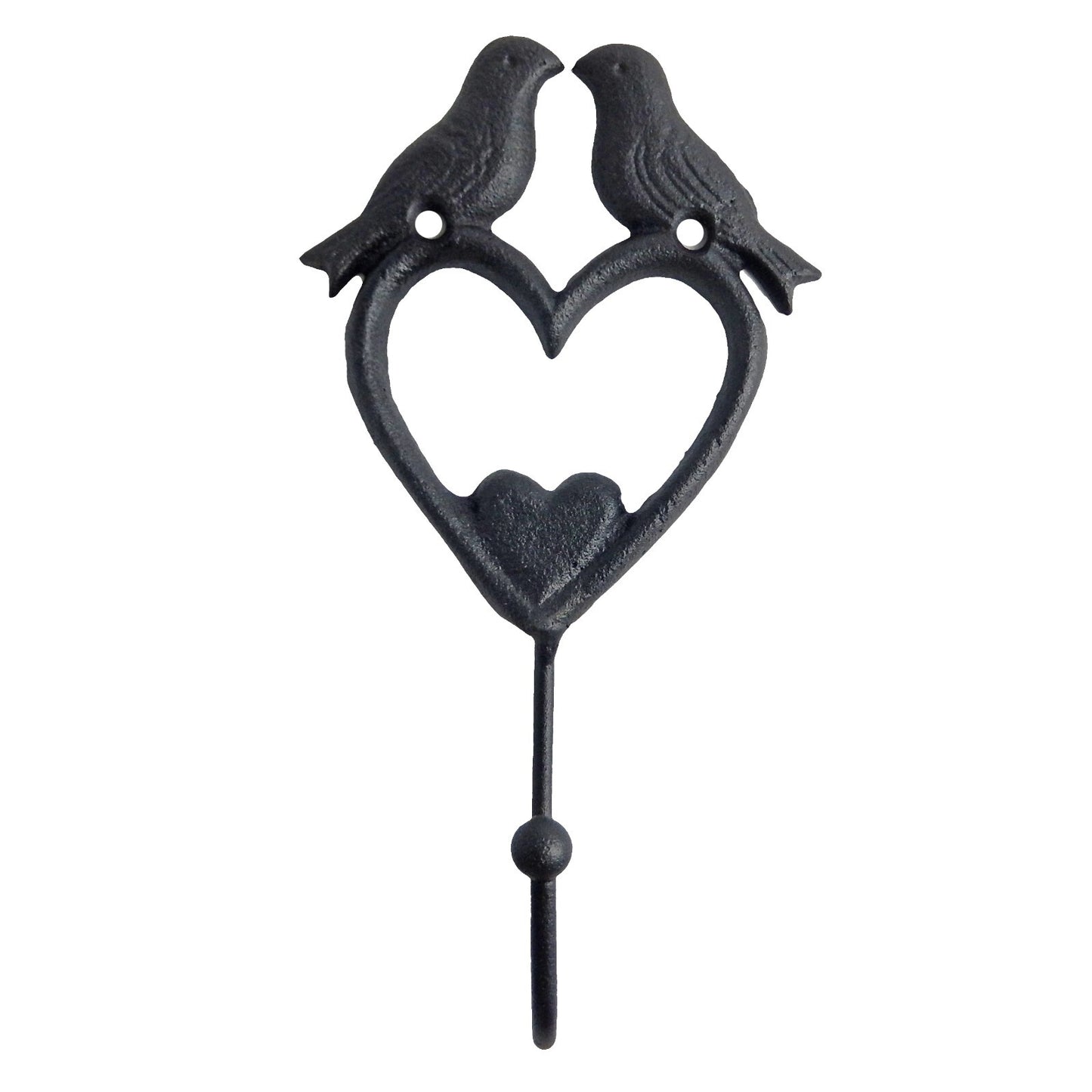 Black Metal Love Birds On Hearts Wall Hook Key Towel Coat Hanger 7 inch Tall
