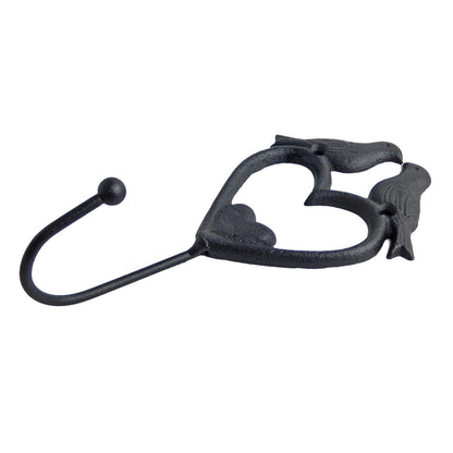 Black Metal Love Birds On Hearts Wall Hook Key Towel Coat Hanger 7 inch Tall
