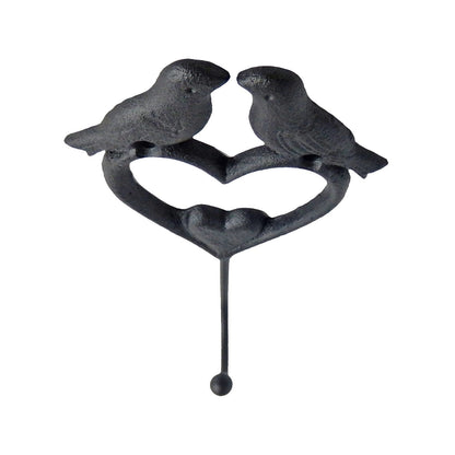 Black Metal Love Birds On Hearts Wall Hook Key Towel Coat Hanger 7 inch Tall