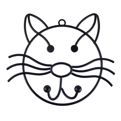 Black Metal Wire Cat Head Double Wall Hook Key Towel Coat Hanger 6 inch Tall