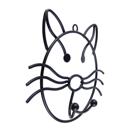 Black Metal Wire Cat Head Double Wall Hook Key Towel Coat Hanger 6 inch Tall