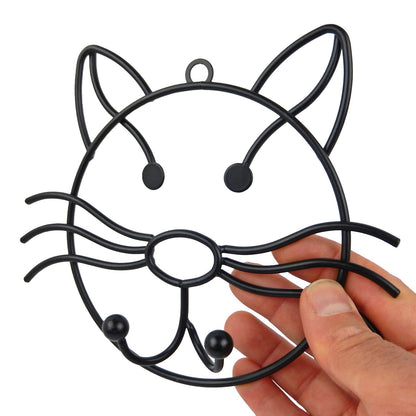 Black Metal Wire Cat Head Double Wall Hook Key Towel Coat Hanger 6 inch Tall