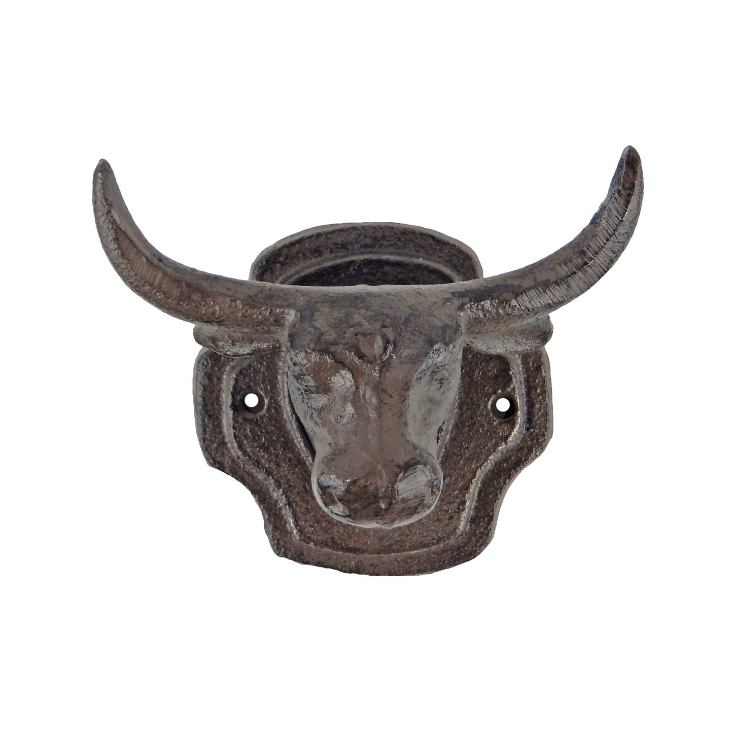 Cast Iron Western Bull Head Steer Double Wall Hook Coat Towel Purse Hanger Brown
