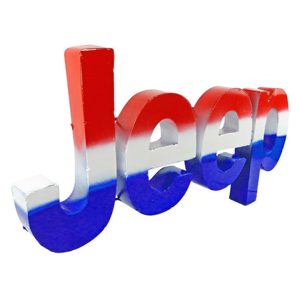 Large Patriotic Red White Blue Recycled Metal Jeep Wall Decor Sign  24 1/2 inch