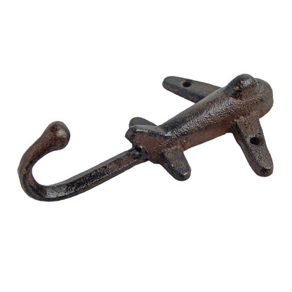 Cast Iron Airplane Wall Hook  Key Towel Coat Hanger Aviation Decor Brown 6 inch