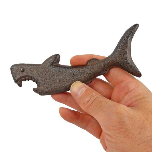 Cast Iron Shark Teeth Handheld Beer Bottle Opener Nautical Beach Decor Brown