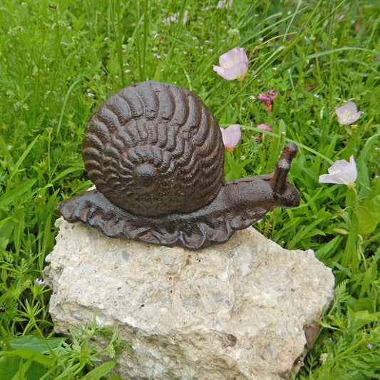 Cast Iron Garden Snail Shelf Decor Figurine Heavy Duty Rustic Antique Brown 6 in