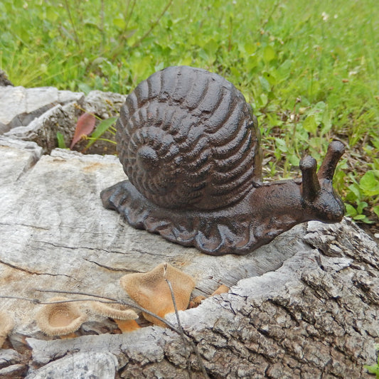 Cast Iron Garden Snail Shelf Decor Figurine Heavy Duty Rustic Antique Brown 6 in