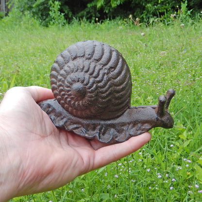 Cast Iron Garden Snail Shelf Decor Figurine Heavy Duty Rustic Antique Brown 6 in