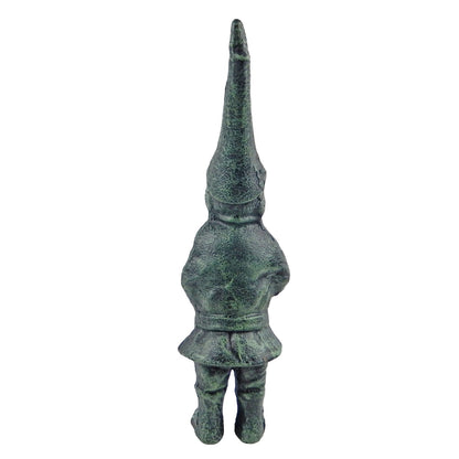 Green Cast Iron Garden Gnome Figurine Statue Antique Verdigris Finish 13 in Tall