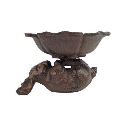 Small Cast Iron Bunny Rabbit Flower Bird Feeder Trinket Dish Tray Key Holder