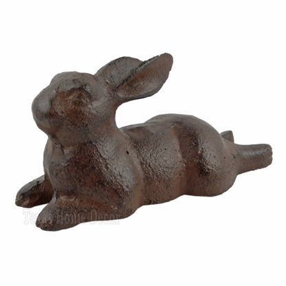 Small Bunny Rabbit Resting Figurine Cast Iron Heavy Duty Rustic Antique Style