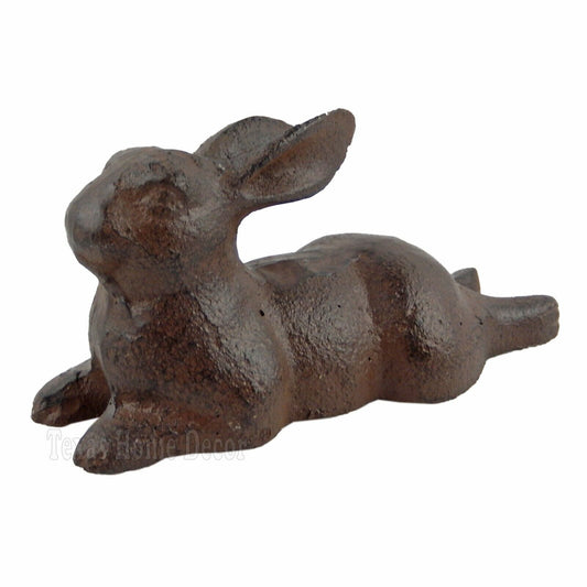 Small Bunny Rabbit Resting Figurine Cast Iron Heavy Duty Rustic Antique Style