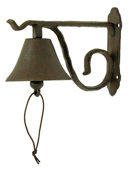 Farmhouse Dinner Bell Scrolls Cast Iron Wall Mount Rustic Brown Country Western