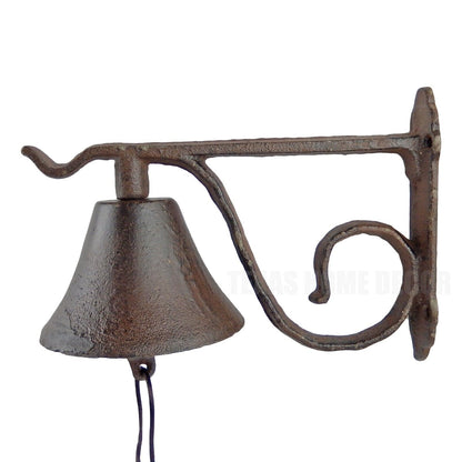 Farmhouse Dinner Bell Scrolls Cast Iron Wall Mount Rustic Brown Country Western