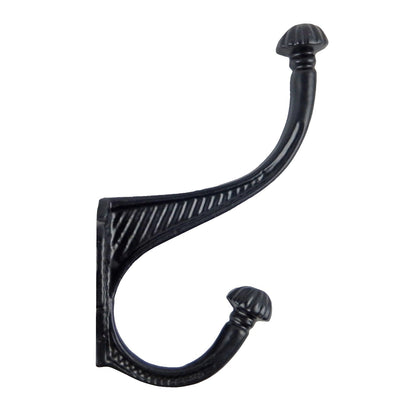 Fancy Black Cast Iron Double Wall Hook Behind Door Key Towel Coat Hanger 6 inch