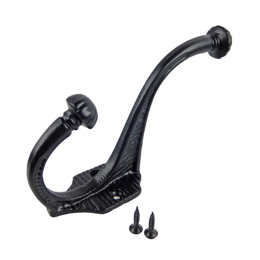 Fancy Black Cast Iron Double Wall Hook Behind Door Key Towel Coat Hanger 6 inch