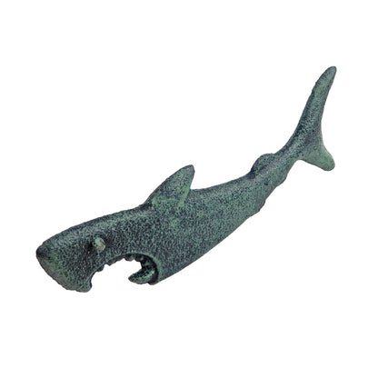 Cast Iron Attacking Shark Teeth Beer Bottle Opener Handheld Verdigris Green