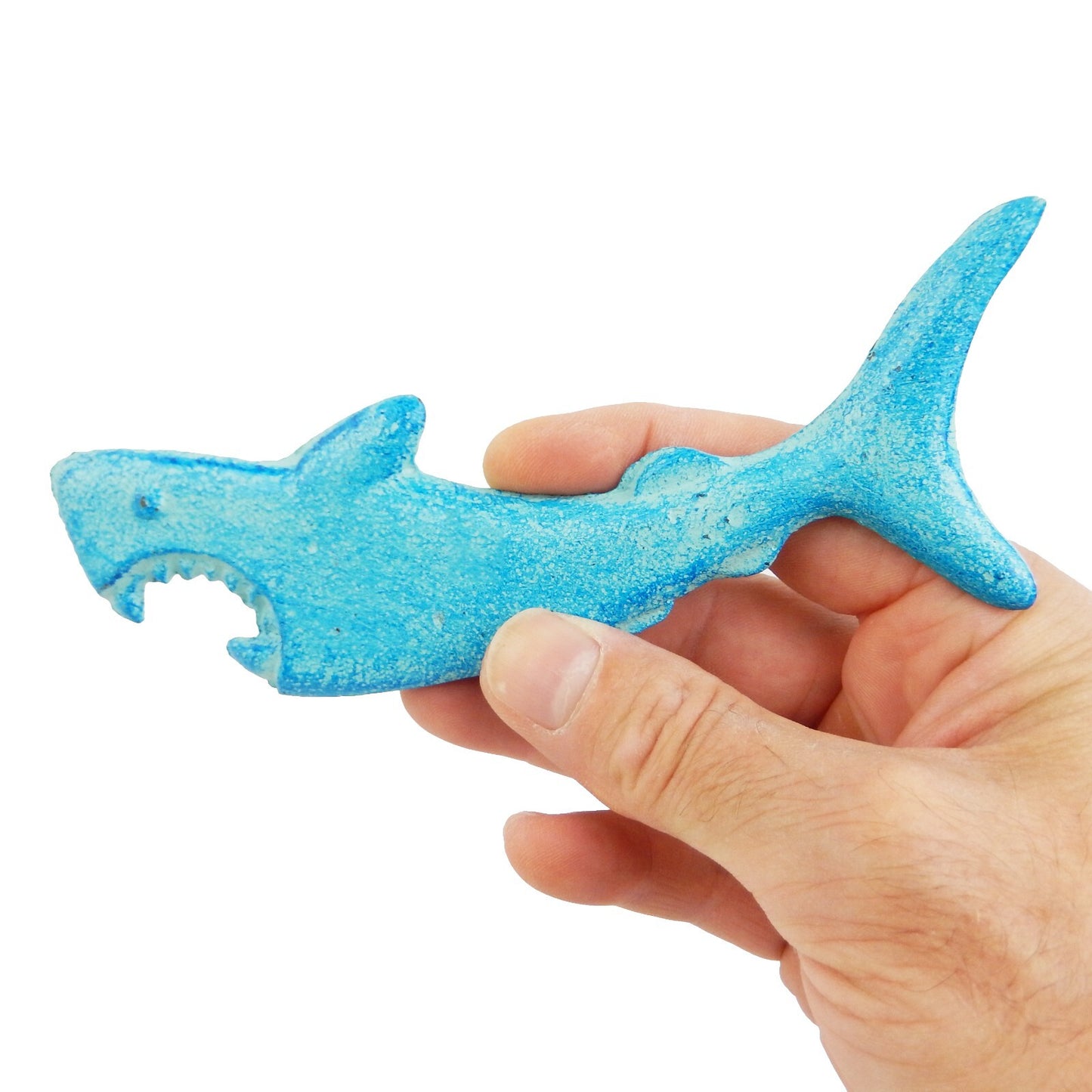 Cast Iron Attacking Shark Teeth Beer Bottle Opener Handheld Nautical Blue
