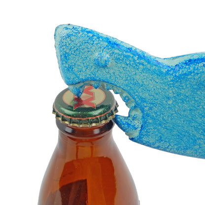 Cast Iron Attacking Shark Teeth Beer Bottle Opener Handheld Nautical Blue