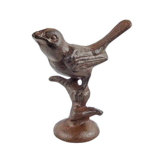 Cast Iron Bird on Branch Stand Figurine Paperweight Shelf Sitter Rustic Brown