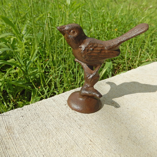 Cast Iron Bird on Branch Stand Figurine Paperweight Shelf Sitter Rustic Brown
