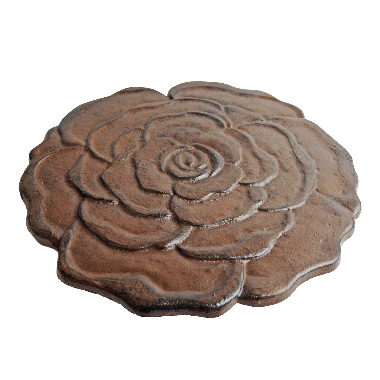 Cast Iron Flower Rose Stepping Stone Garden Yard Pond Decor Rustic Brown 11 inch