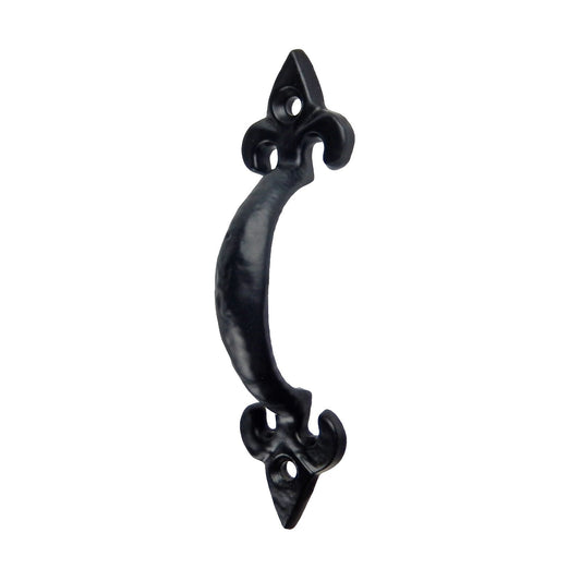 Small Tiny Cast Iron Fleur De Lis Cabinet Door Handle Drawer Pull Black 4 inch