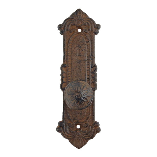 Antique Style Cast Iron Victorian Door Plate With Knob Wall Hook Decorative 8 in