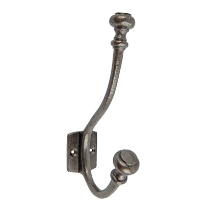Gray Oil Rubbed Raw Cast Iron Fancy Double Wall Hook Hat Coat Towel Hanger 6 in