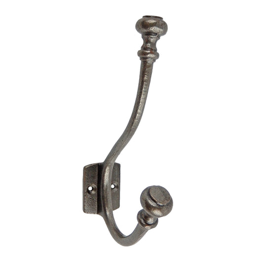 Gray Oil Rubbed Raw Cast Iron Fancy Double Wall Hook Hat Coat Towel Hanger 6 in