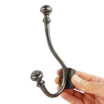 Gray Oil Rubbed Raw Cast Iron Fancy Double Wall Hook Hat Coat Towel Hanger 6 in