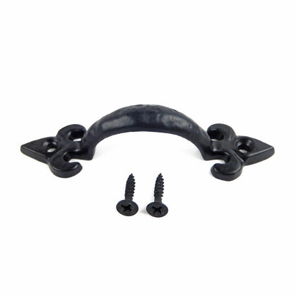 Small Tiny Cast Iron Fleur De Lis Cabinet Door Handle Drawer Pull Black 4 inch