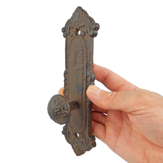 Antique Style Cast Iron Victorian Door Plate With Knob Wall Hook Decorative 8 in