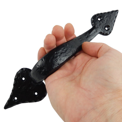 Large Fancy Victorian Cast Iron Door Handle Pull Black Powder Coated 10 inch